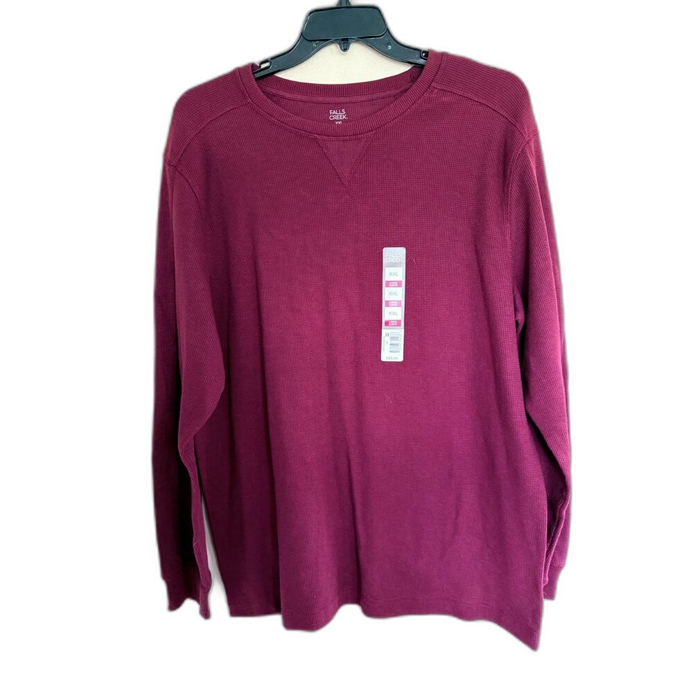 Falls Creek Men's XXL Thermal Waffle Knit Long Sleeve Shirt Maroon NWT